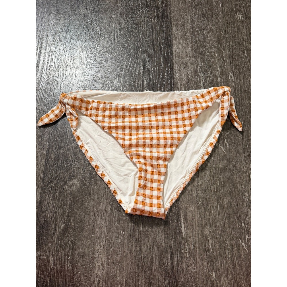Andie Swim Bikini Bottom Women XL Orange Gingham The Mandalay Bottom Side Tie